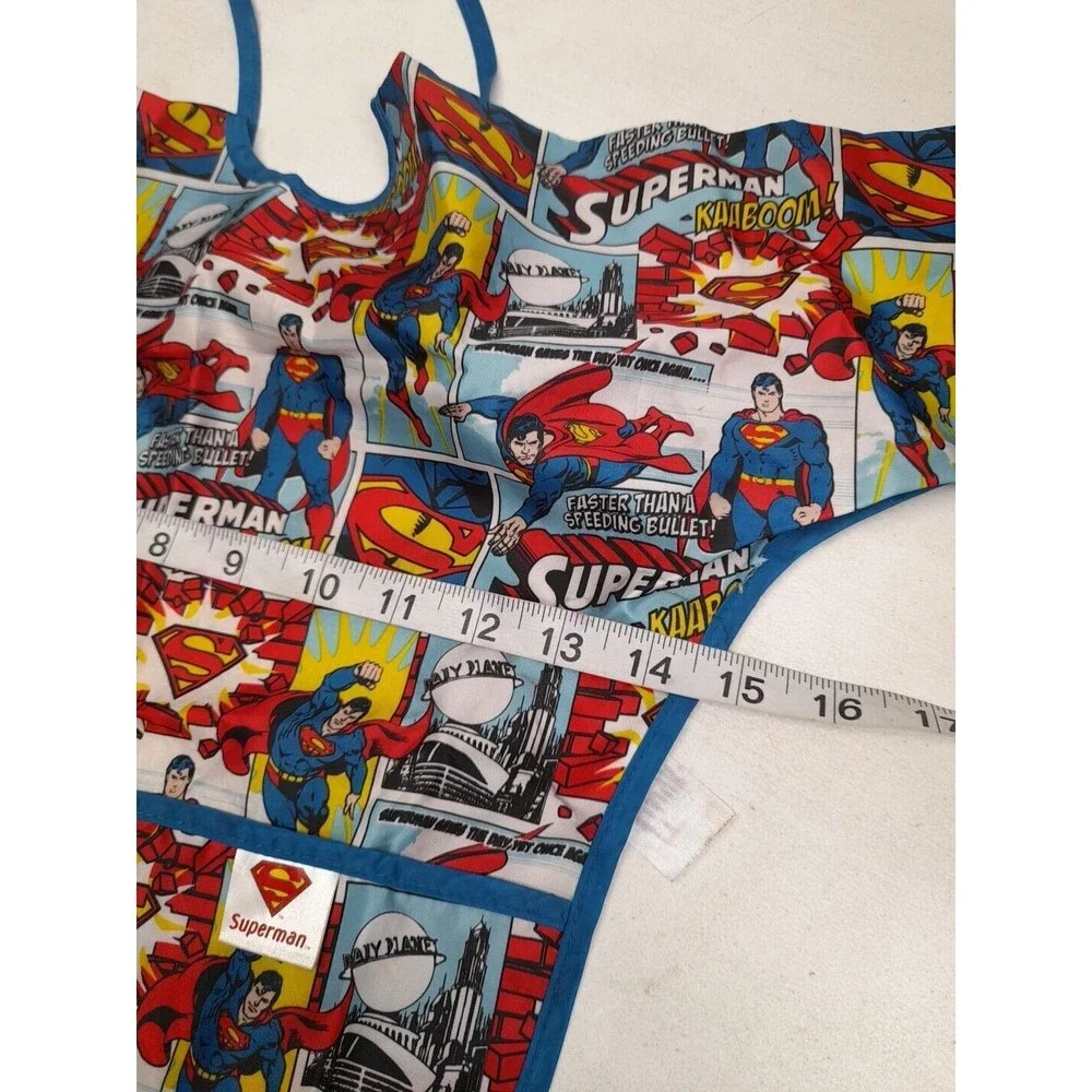 Vtg Bumkins Superman bib With Pockets kids boys girls Long Sleeve